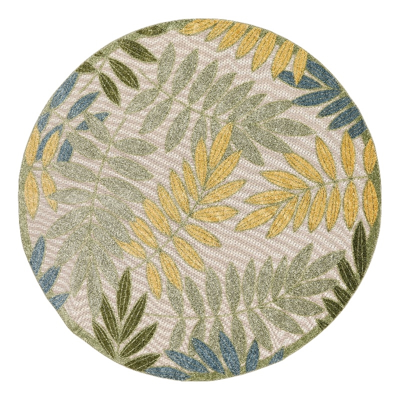 Nourison Aloha 5' x Round Green Multicolor Fabric Outdoor Area Rug (5' Round)