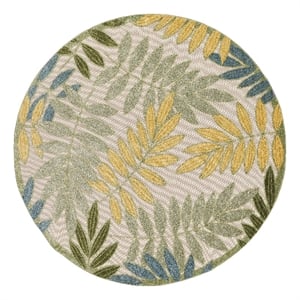 Nourison Aloha 5' x Round Green Multicolor Fabric Outdoor Area Rug (5' Round)
