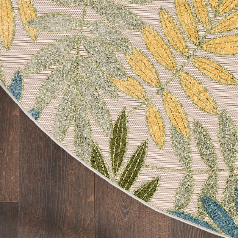 Nourison Aloha 8' x Round Green Multicolor Fabric Outdoor Area Rug (8' Round)