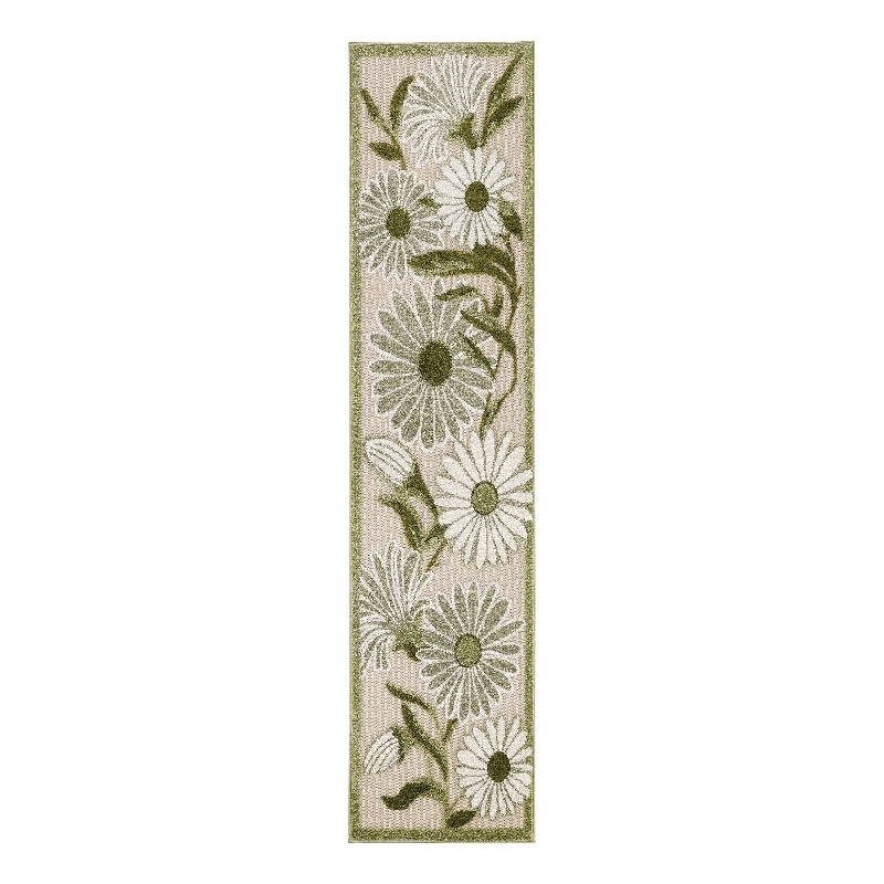 Nourison Aloha 8' Runner Ivory Green Fabric Outdoor Area Rug (8' Runner)