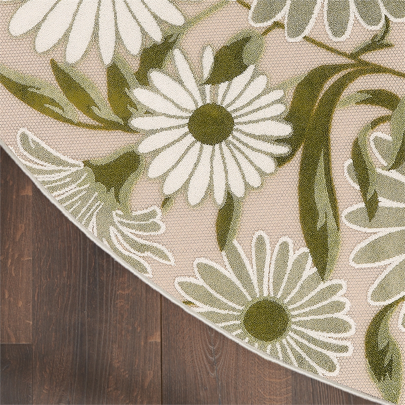 Nourison Aloha 5' x Round Ivory Green Fabric Outdoor Area Rug (5' Round)