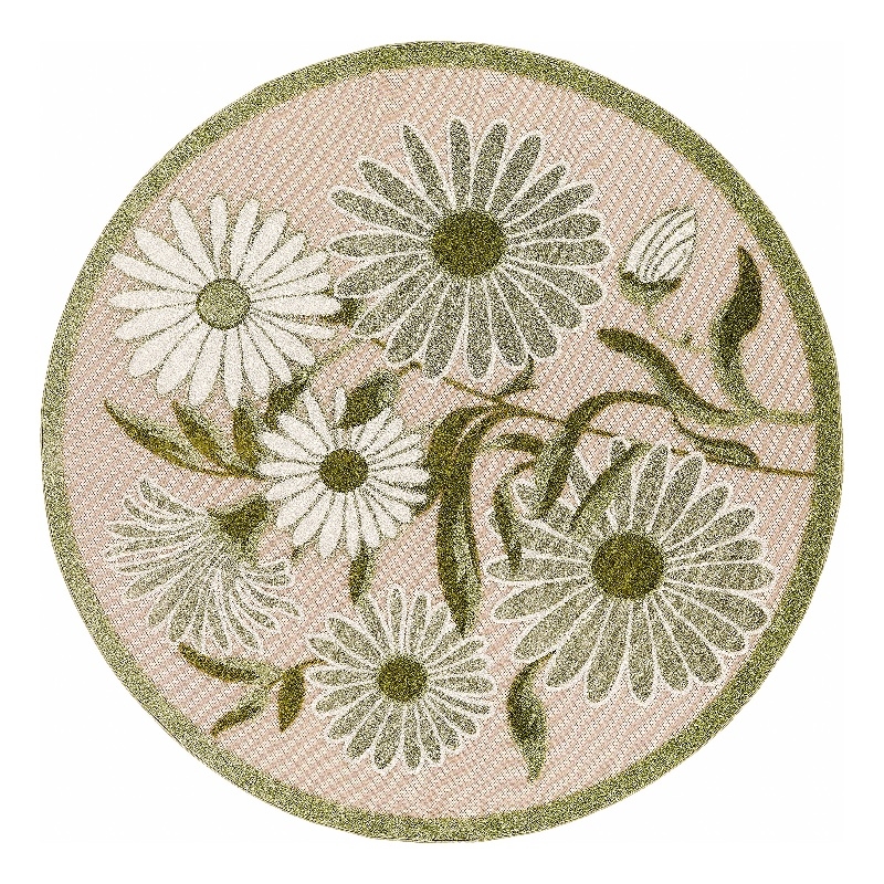 Nourison Aloha 5' x Round Ivory Green Fabric Outdoor Area Rug (5' Round)