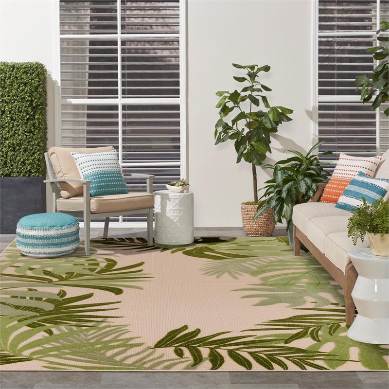 Nourison Home Aloha 10' x 14' Fabric Ivory Green Area Rug