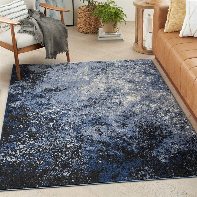 Nourison Passion 6' x 9' Light Blue Black Fabric Modern Area Rug (6' x 9')