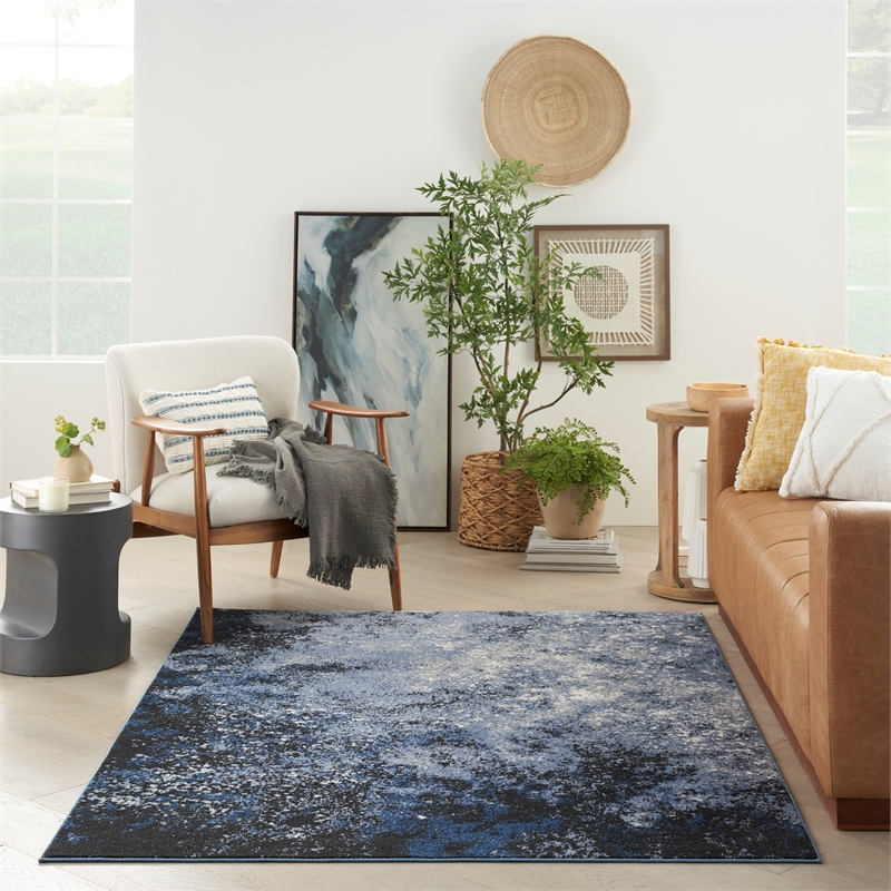 Nourison Passion 6' x 9' Light Blue Black Fabric Modern Area Rug (6' x 9')