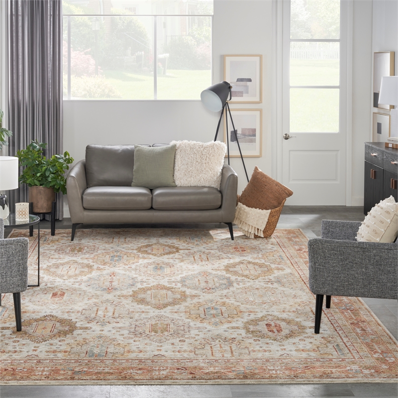 Nourison Petra 9' x 13' Ivory Multi-Color Area Rug