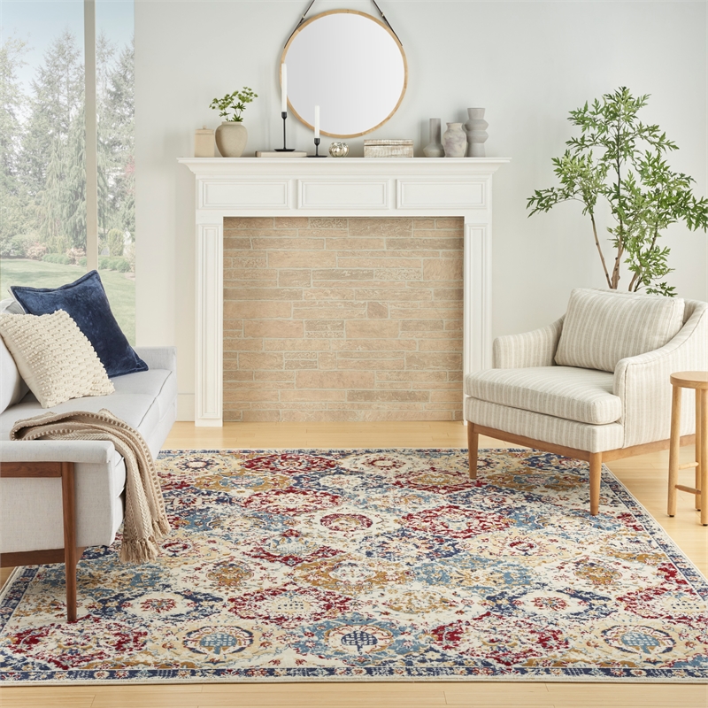 Nourison Grafix 9' x 12' Blue Multicolor Fabric Traditional Area Rug