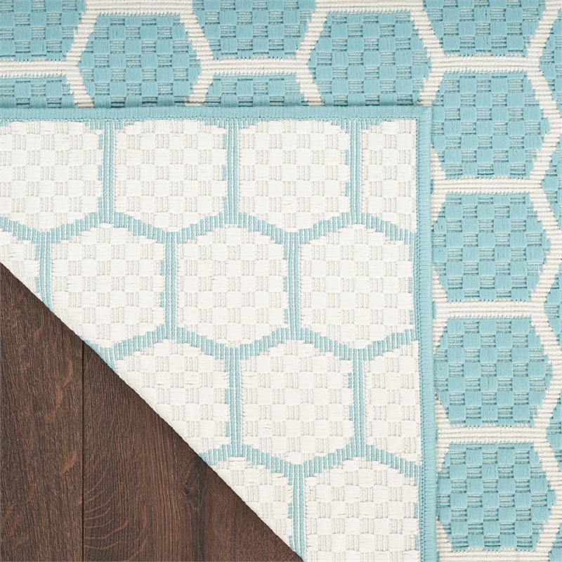 Nourison Reversible Indoor Outdoor 6' x 9' Aqua Fabric Contemporary Area Rug