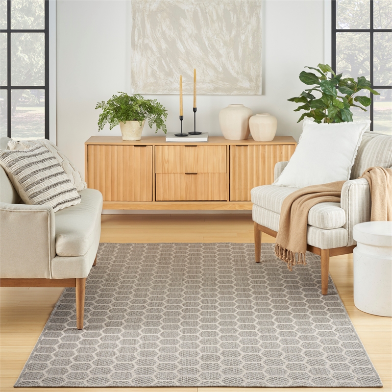 Nourison Reversible Indoor Outdoor 4' x 6' Gray Fabric Contemporary Area Rug