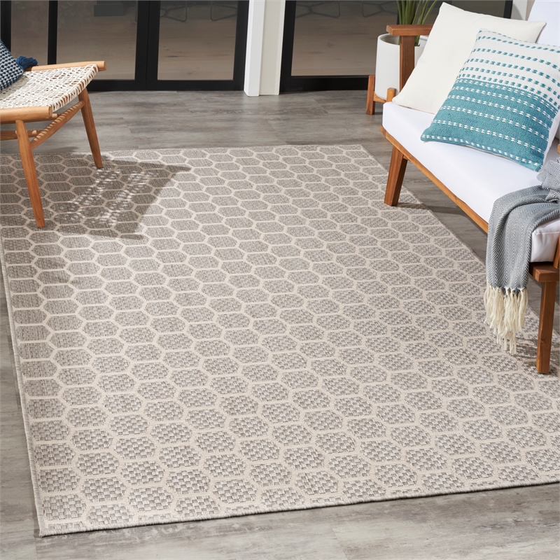 Nourison Reversible Indoor Outdoor 4' x 6' Gray Fabric Contemporary Area Rug