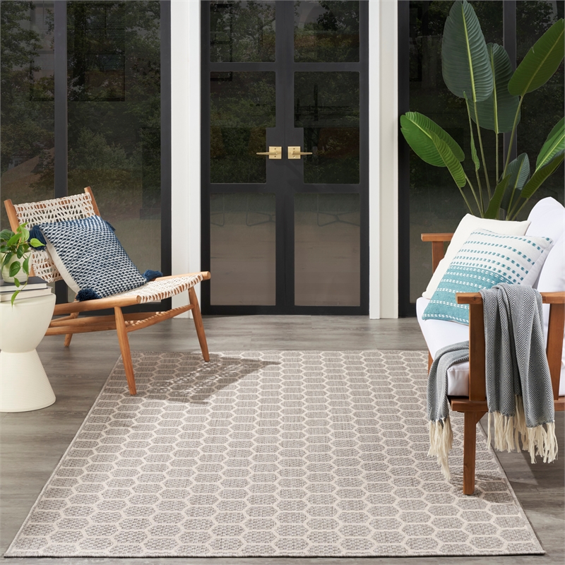 Nourison Reversible Indoor Outdoor 4' x 6' Gray Fabric Contemporary Area Rug