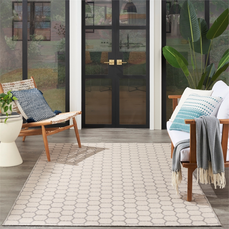 Nourison Reversible Indoor Outdoor 4' x 6' Gray Fabric Contemporary Area Rug