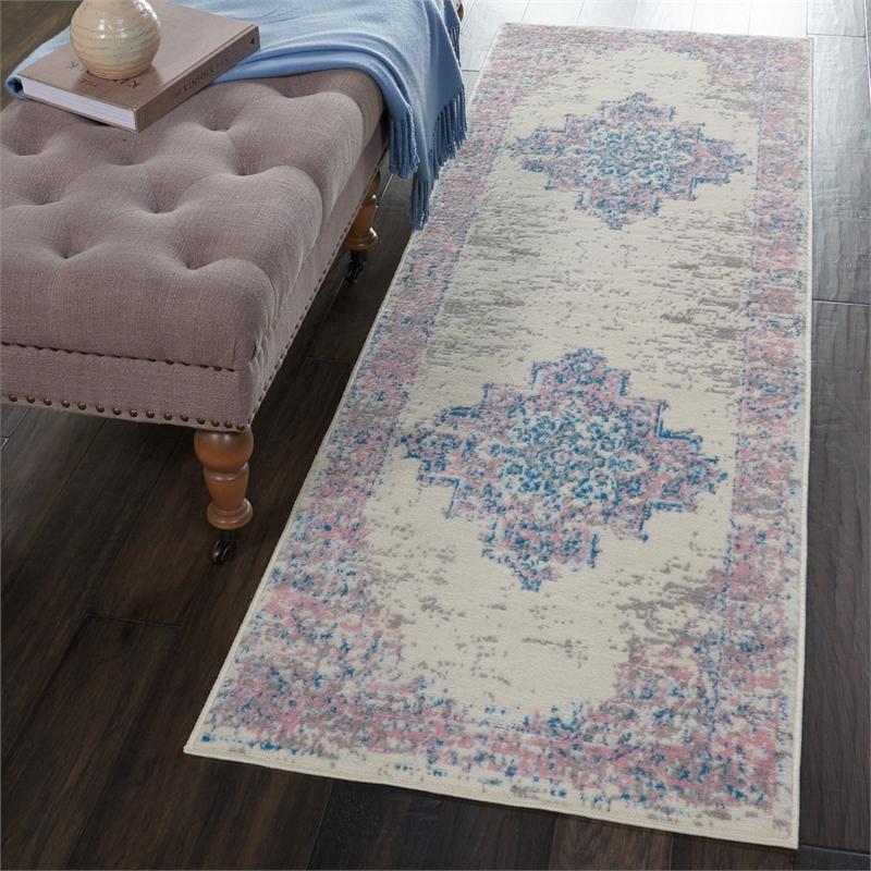 Nourison Grafix 6' Runner Pink Fabric Transitional Area Rug