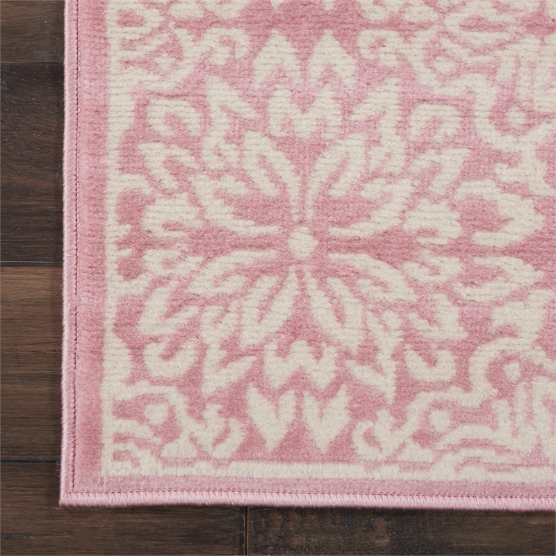Nourison Jubilant 6' Runner Ivory Pink Fabric Transitional Area Rug