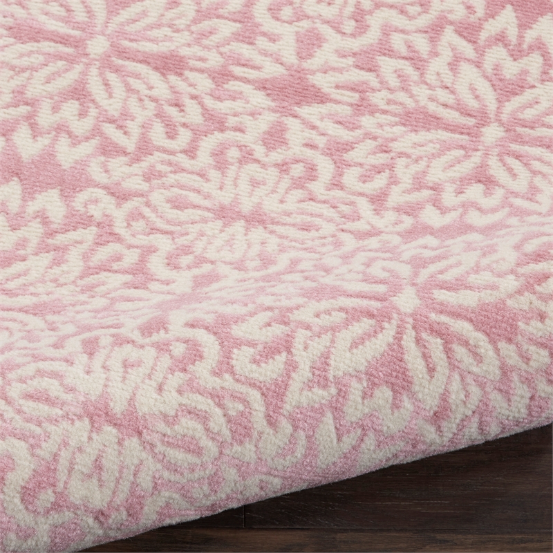 Nourison Jubilant 6' Runner Ivory Pink Fabric Transitional Area Rug