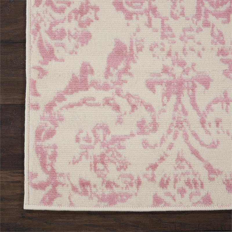 Nourison Jubilant 6' Runner Ivory Pink Fabric Transitional Area Rug