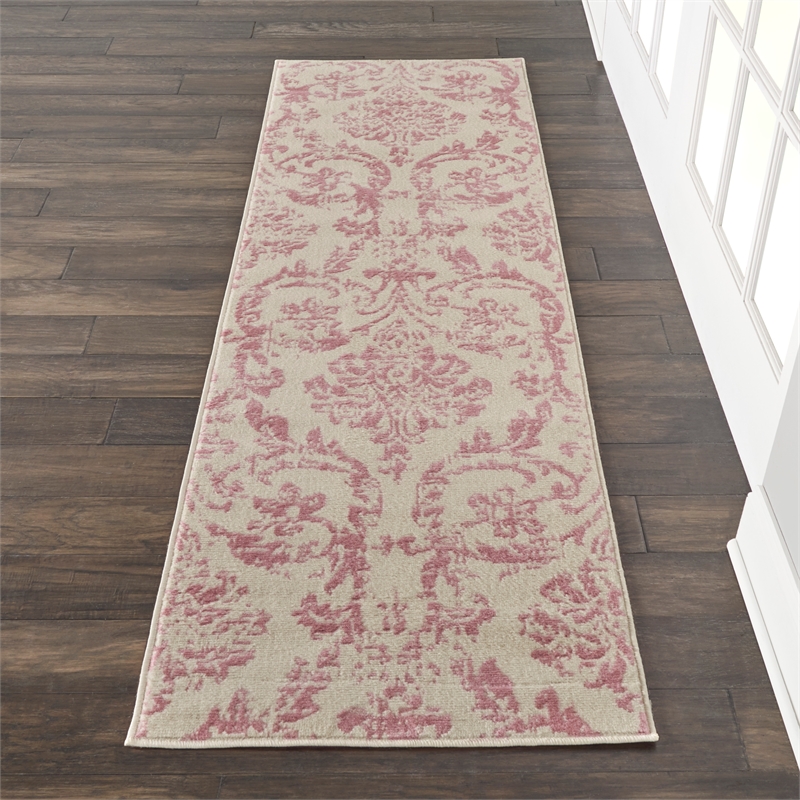 Nourison Jubilant 6' Runner Ivory Pink Fabric Transitional Area Rug