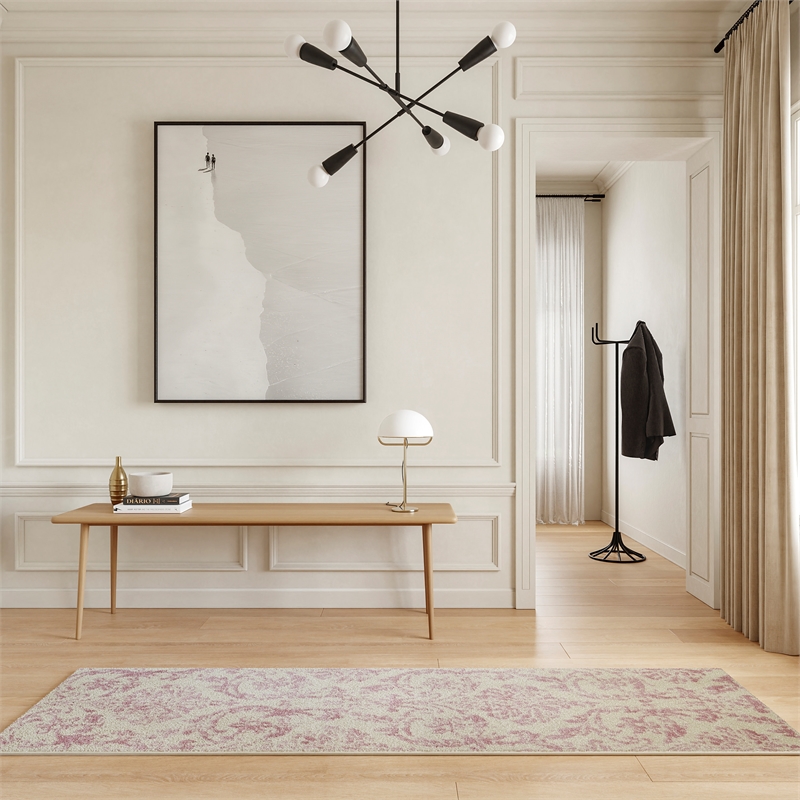 Nourison Jubilant 6' Runner Ivory Pink Fabric Transitional Area Rug