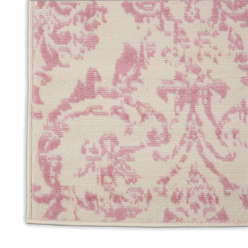 Nourison Jubilant 6' Runner Ivory Pink Fabric Transitional Area Rug