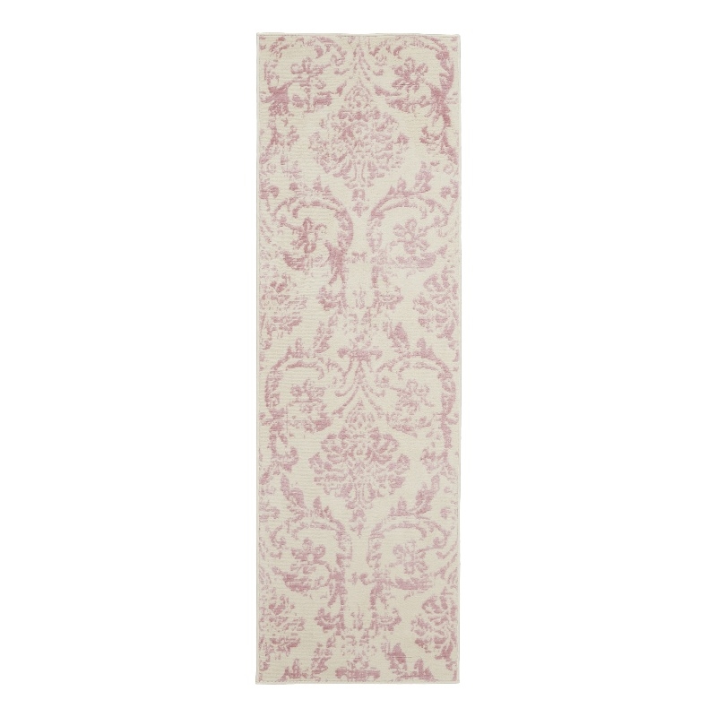 Nourison Jubilant 6' Runner Ivory Pink Fabric Transitional Area Rug
