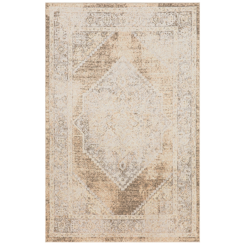 Nourison Astra Machine Washable Center medallion Beige Fabric Area Rug (3' x 5')