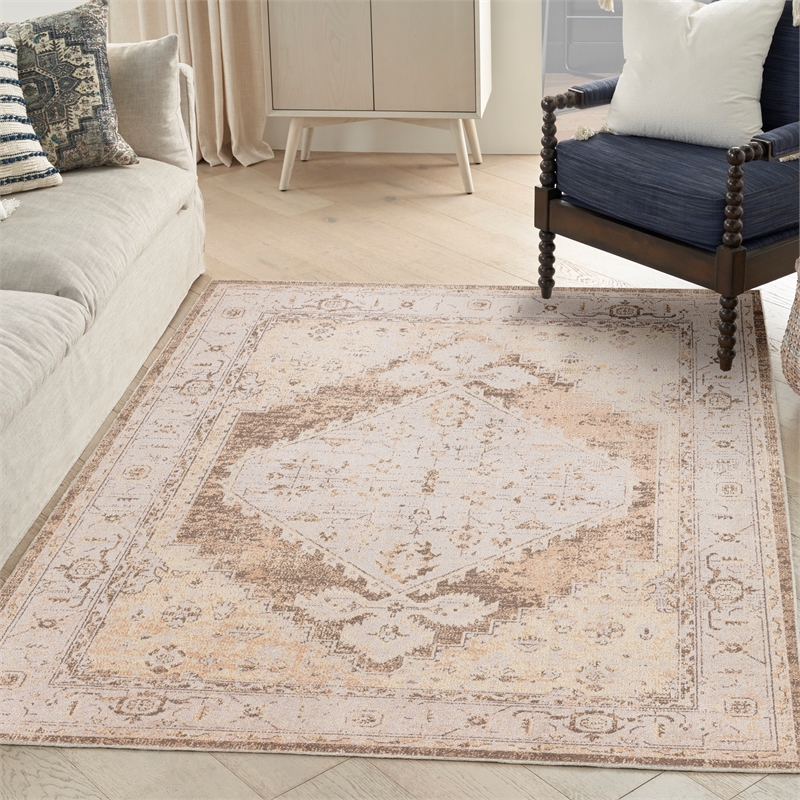 Nourison Astra Machine Washable Center medallion Beige Fabric Area Rug (4' x 6')