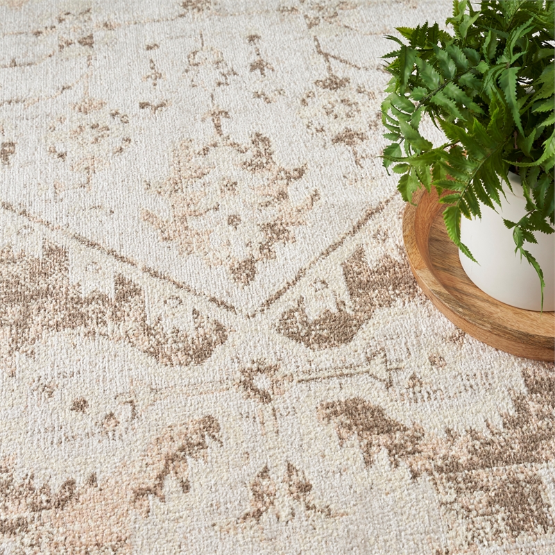 Nourison Astra Machine Washable Center medallion Beige Fabric Area Rug (4' x 6')