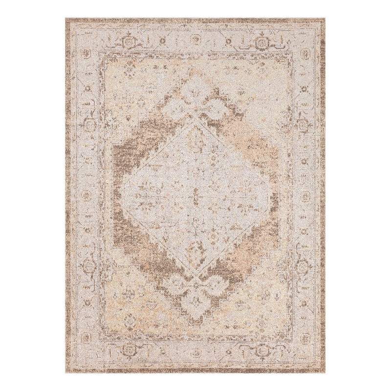 Nourison Astra Machine Washable Center medallion Beige Fabric Area Rug (4' x 6')