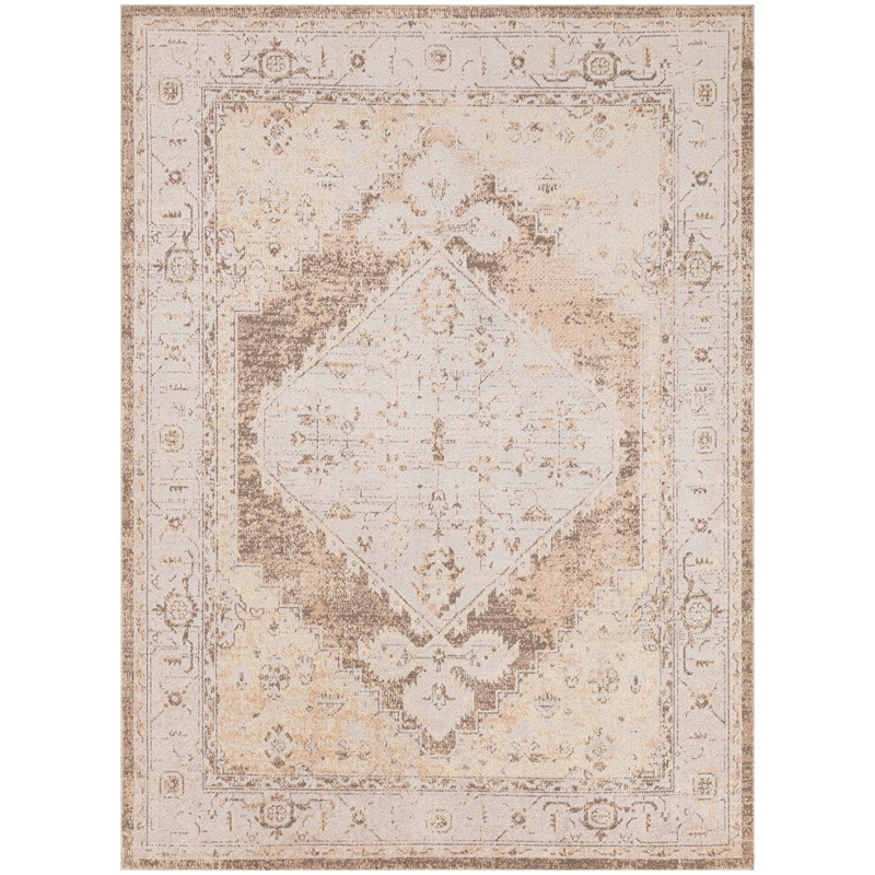 Nourison Astra Machine Washable Center medallion Beige Fabric Area Rug (5' x 7')