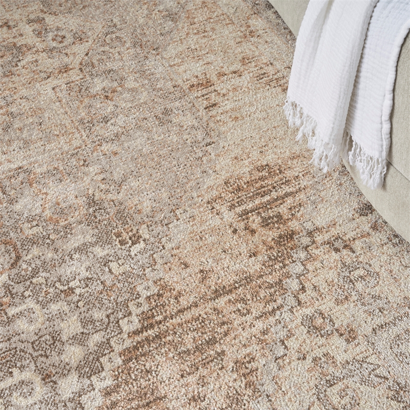 Nourison Astra Machine Washable Center medallion Beige Fabric Area Rug (5' x 7')
