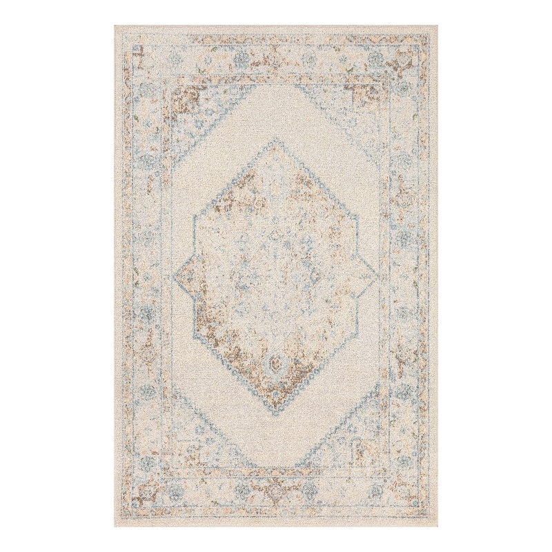 Nourison Astra Machine Washable Center medallion Ivory Blue  Area Rug (2' x 4')