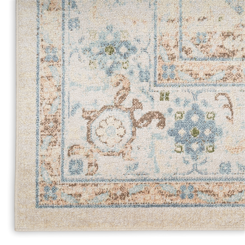 Nourison Astra Machine Washable Center medallion Ivory Blue  Area Rug (3' x 5')