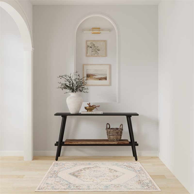 Nourison Astra Machine Washable Center medallion Ivory Blue  Area Rug (3' x 5')