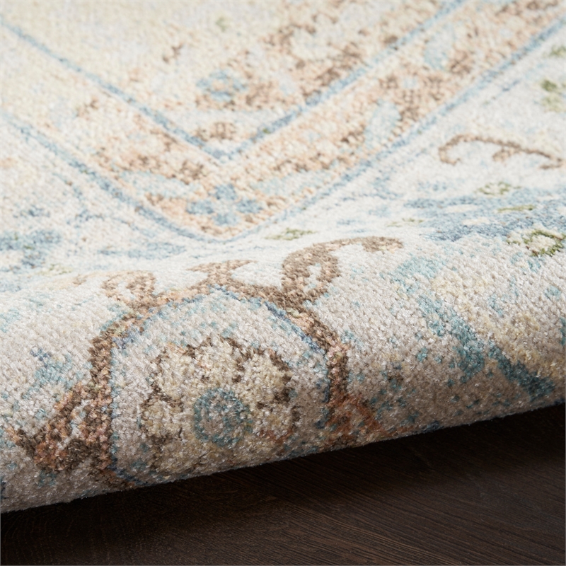 Nourison Astra Machine Washable Center medallion Ivory Blue  Area Rug (3' x 5')