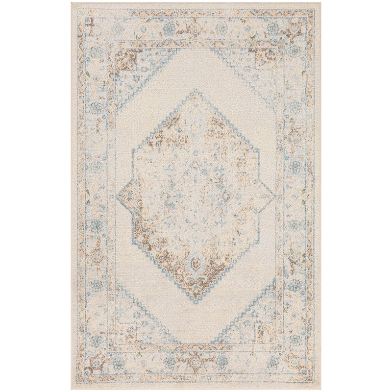 Nourison Astra Machine Washable Center medallion Ivory Blue  Area Rug (3' x 5')
