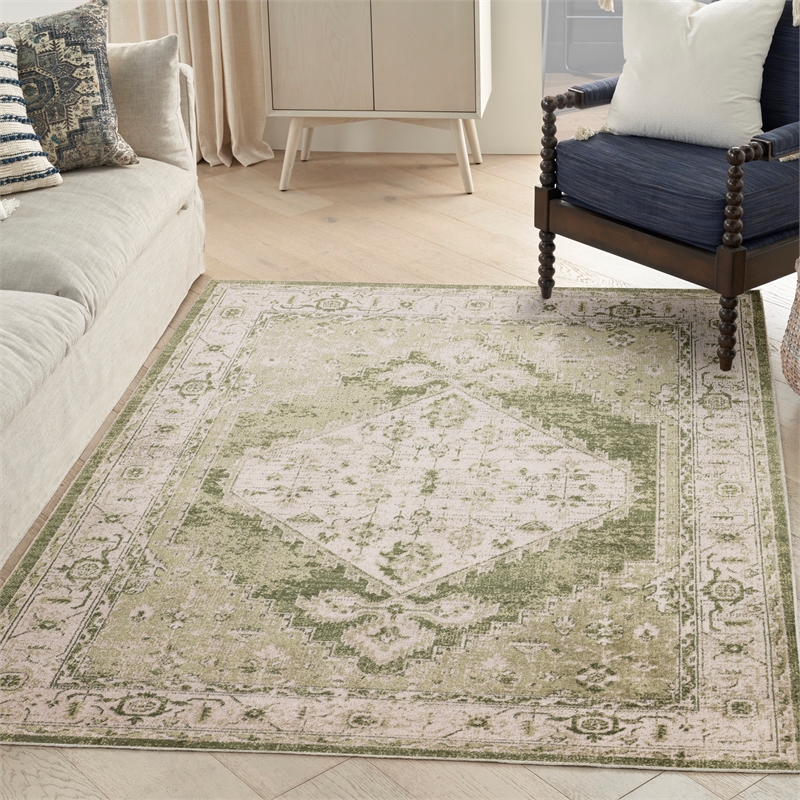 Nourison Astra Machine Washable 4' x 6' Polyester Indoor Rug in Ivory Green