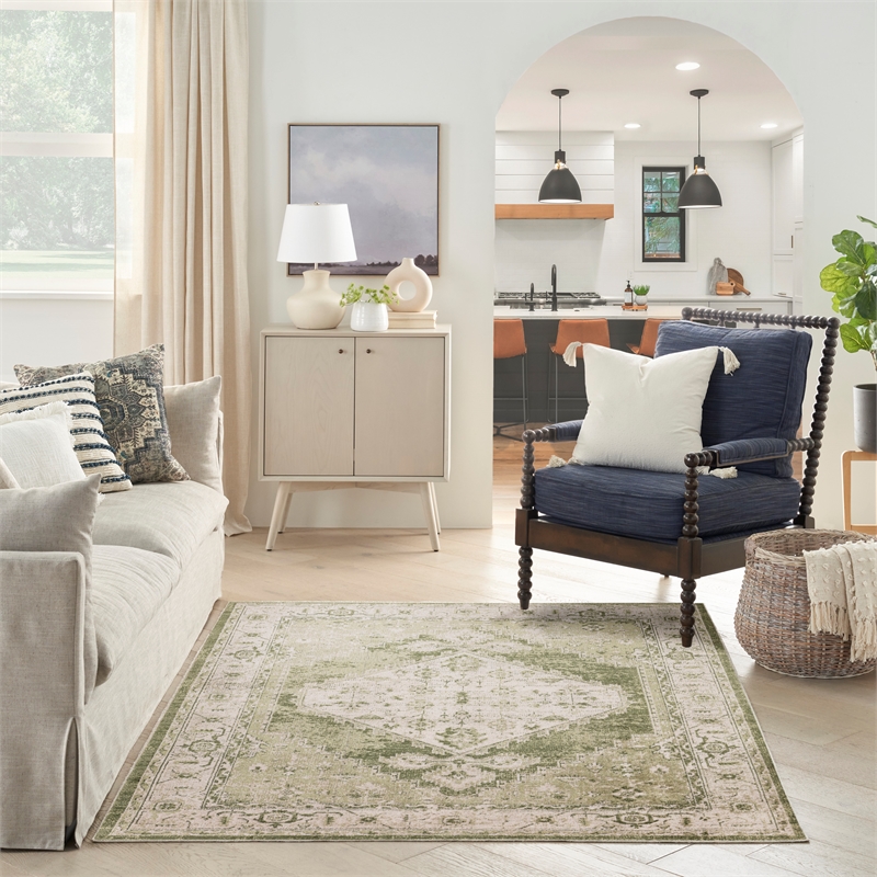 Nourison Astra Machine Washable 4' x 6' Polyester Indoor Rug in Ivory Green