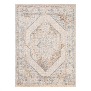 Nourison Astra Machine Washable Center medallion Ivory Blue  Area Rug (4' x 6')