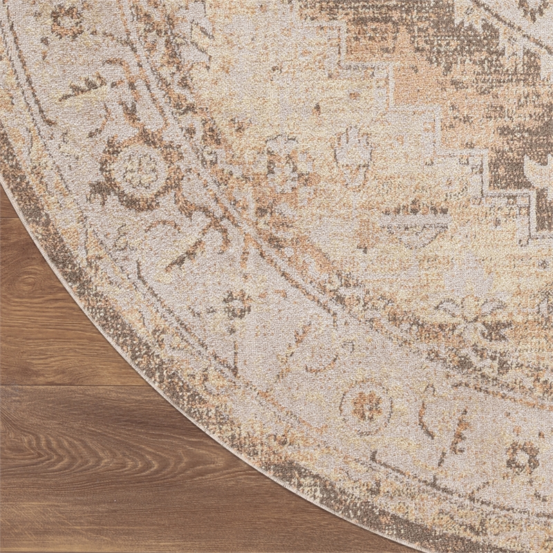 Nourison Astra Machine Washable Center medallion Beige  Area Rug (5' Round)