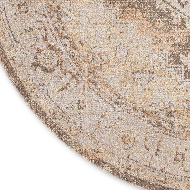 Nourison Astra Machine Washable Center medallion Beige  Area Rug (5' Round)
