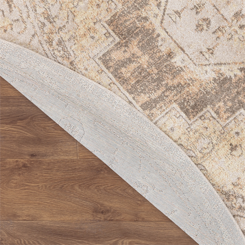 Nourison Astra Machine Washable Center medallion Beige  Area Rug (5' Round)
