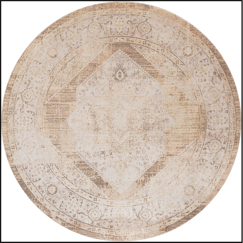 Nourison Astra Machine Washable Center medallion Beige  Area Rug (5' Round)