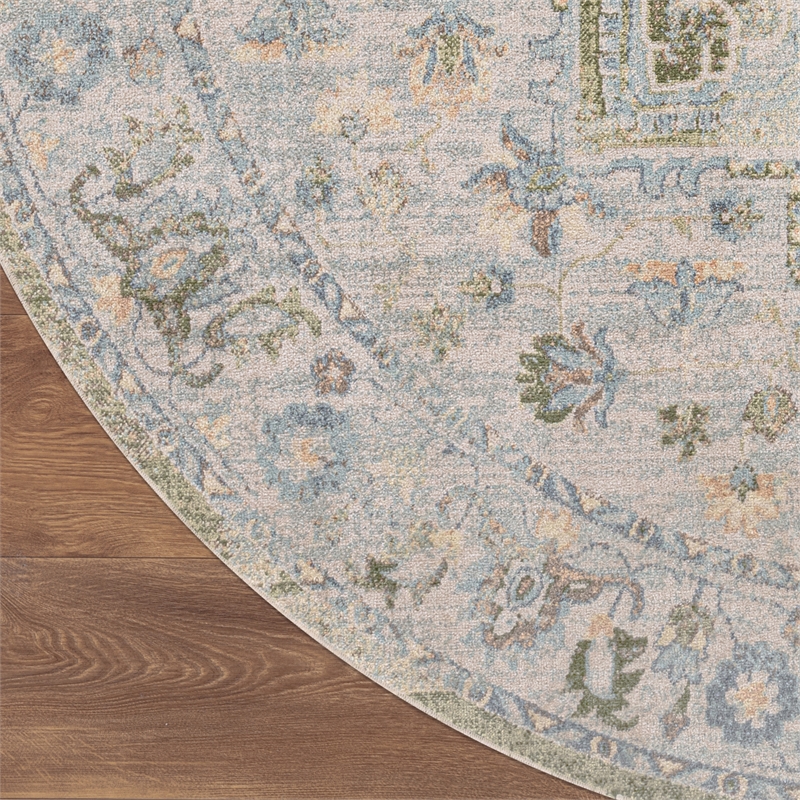 Nourison Astra Machine Washable Center medallion Blue Green  Area Rug (5' Round)