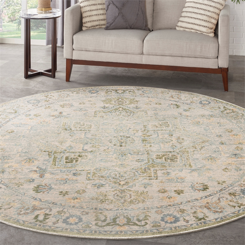 Nourison Astra Machine Washable Center medallion Blue Green  Area Rug (5' Round)