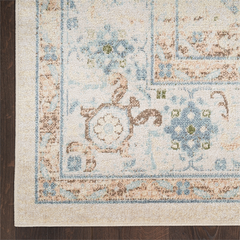 Nourison Astra Machine Washable Center medallion Ivory Blue  Area Rug (5' x 7')