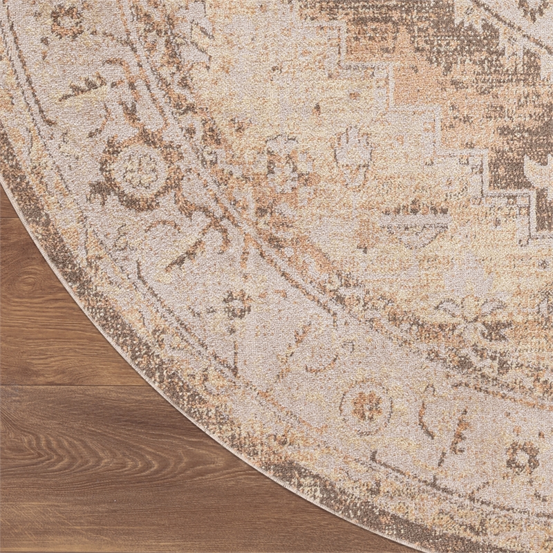 Nourison Astra Machine Washable Center medallion Beige  Area Rug (8' Round)