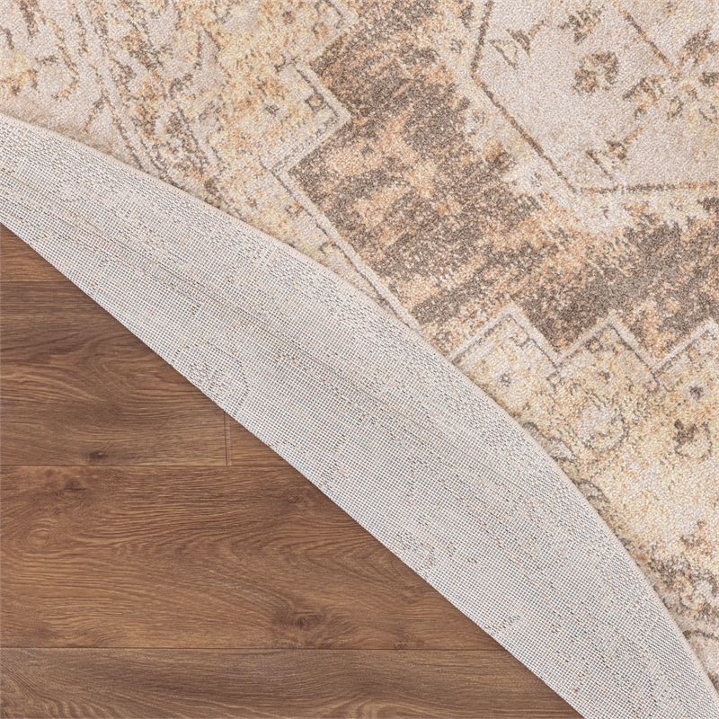 Nourison Astra Machine Washable Center medallion Beige  Area Rug (8' Round)
