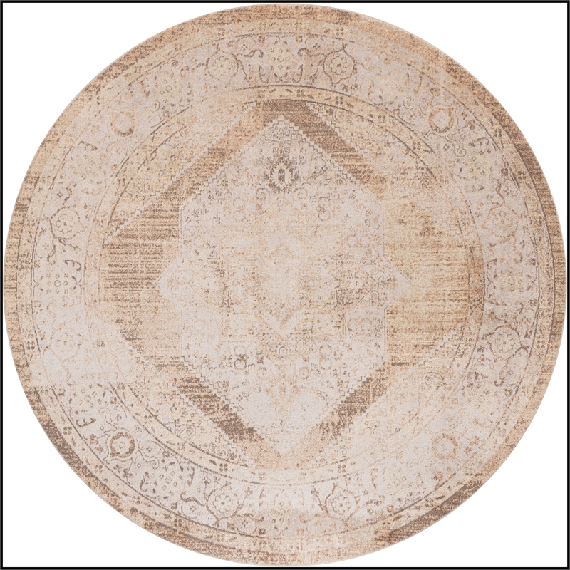 Nourison Astra Machine Washable Center medallion Beige  Area Rug (8' Round)