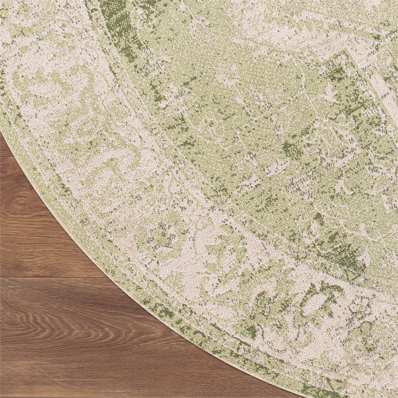 Nourison Astra Machine Washable Center medallion Blue Green  Area Rug (8' Round)
