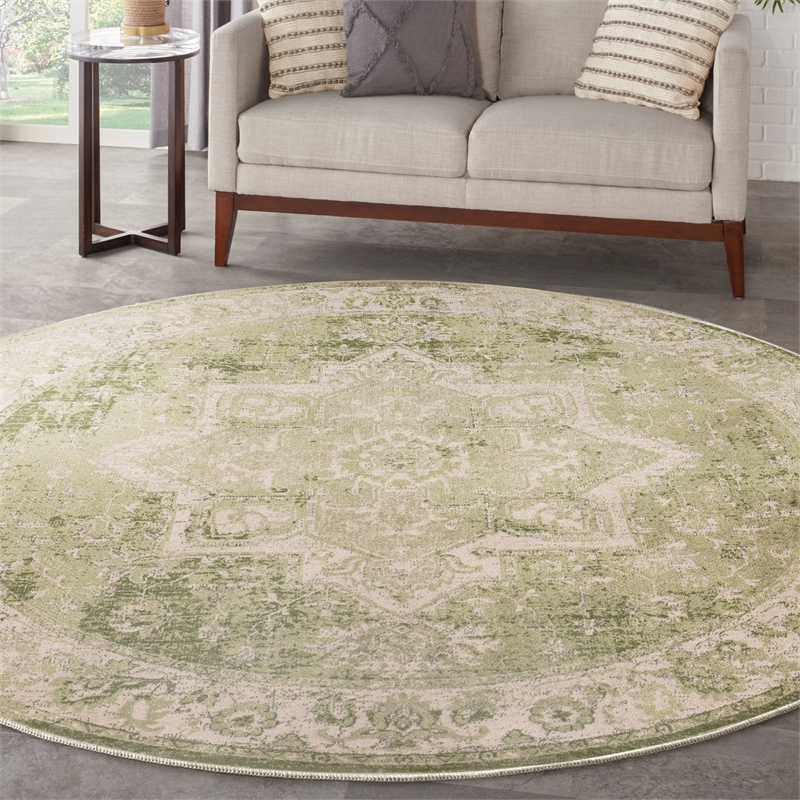 Nourison Astra Machine Washable Center medallion Blue Green  Area Rug (8' Round)
